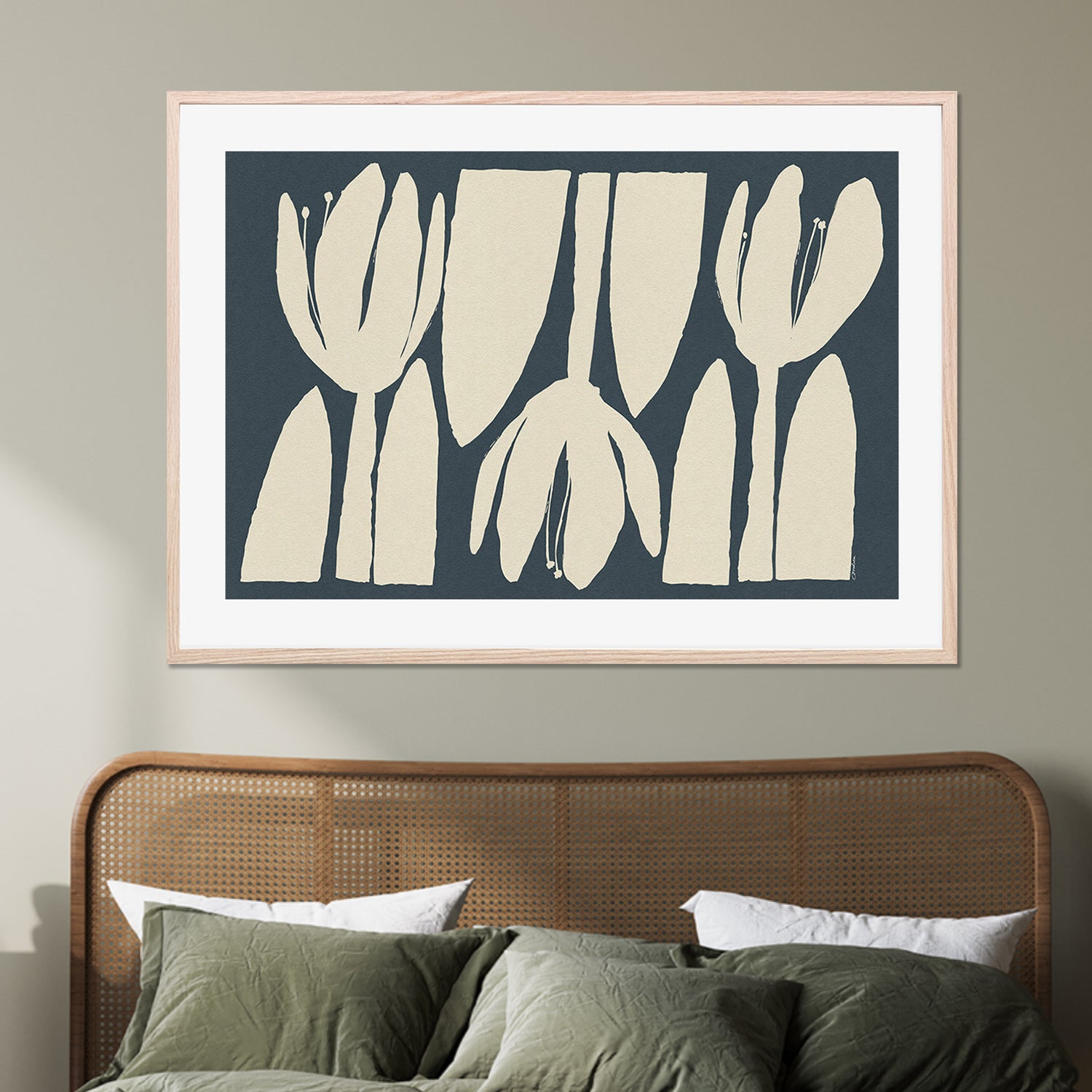 wall-art-print-canvas-poster-framed-Three Light Flowers On Dark Blue-8