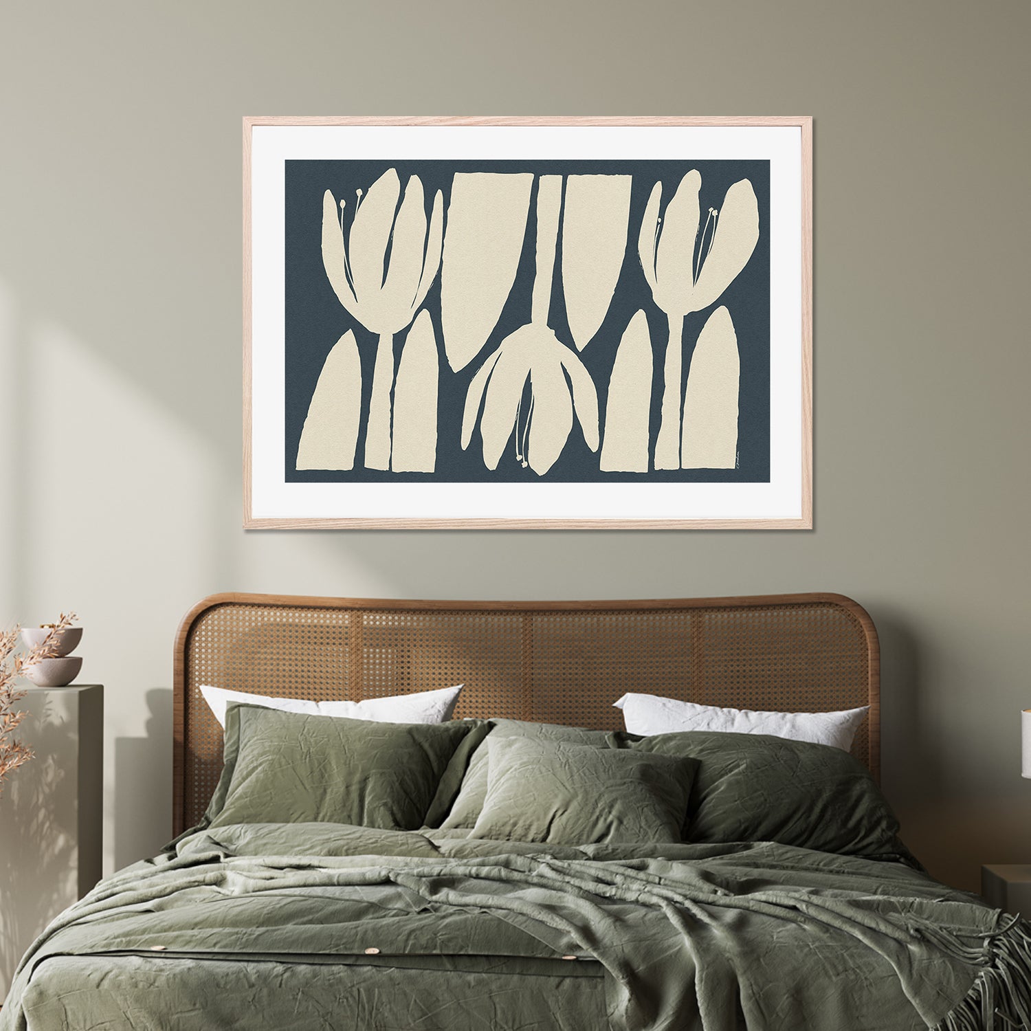 wall-art-print-canvas-poster-framed-Three Light Flowers On Dark Blue-9