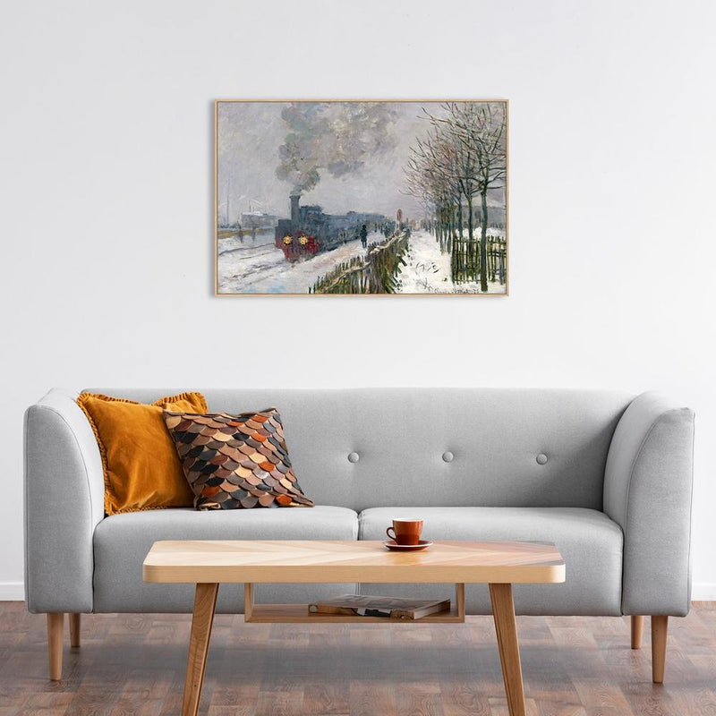 wall-art-print-canvas-poster-framed-Train In The Snow, The Locomotive, By Monet-by-Gioia Wall Art-Gioia Wall Art