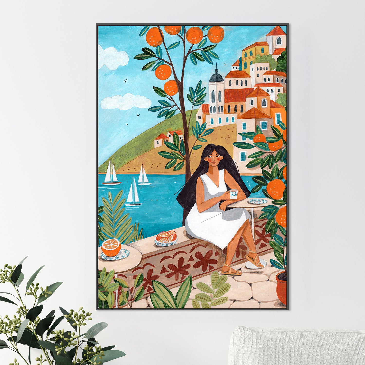 wall-art-print-canvas-poster-framed-Travel poster woman in Mediterranean coast-7