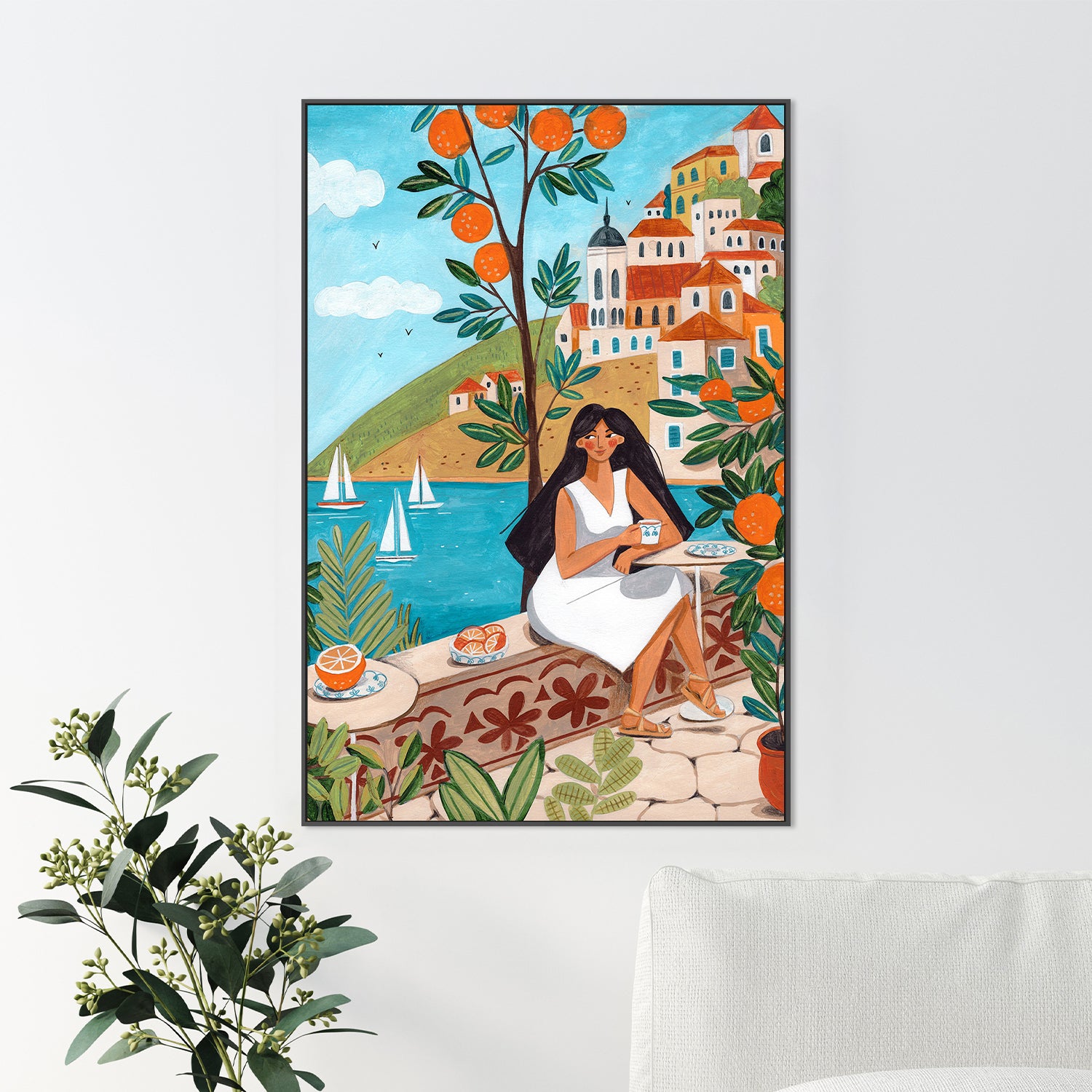 wall-art-print-canvas-poster-framed-Travel poster woman in Mediterranean coast-8