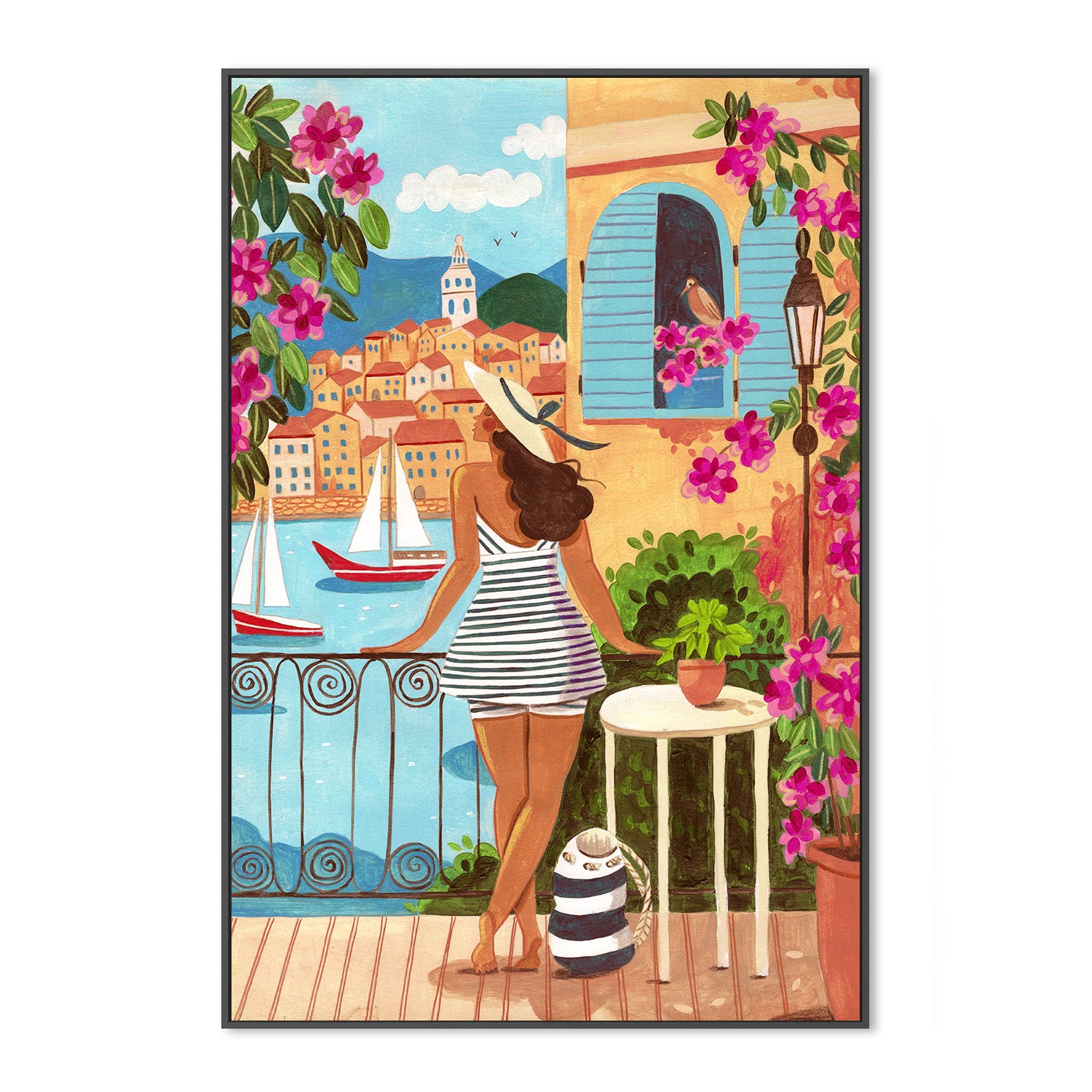 wall-art-print-canvas-poster-framed-Travel poster woman in Saint-Tropez-3