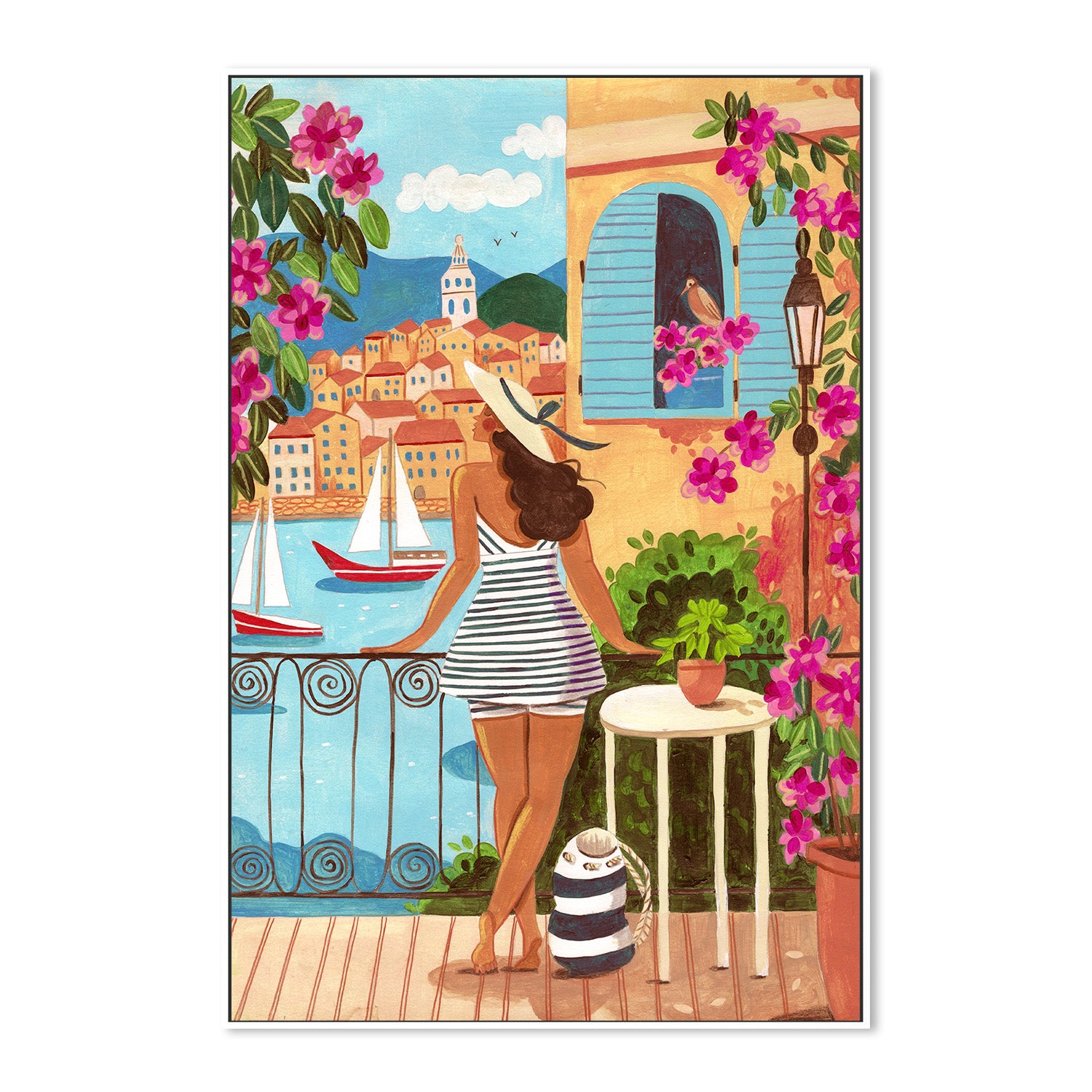 wall-art-print-canvas-poster-framed-Travel poster woman in Saint-Tropez-5