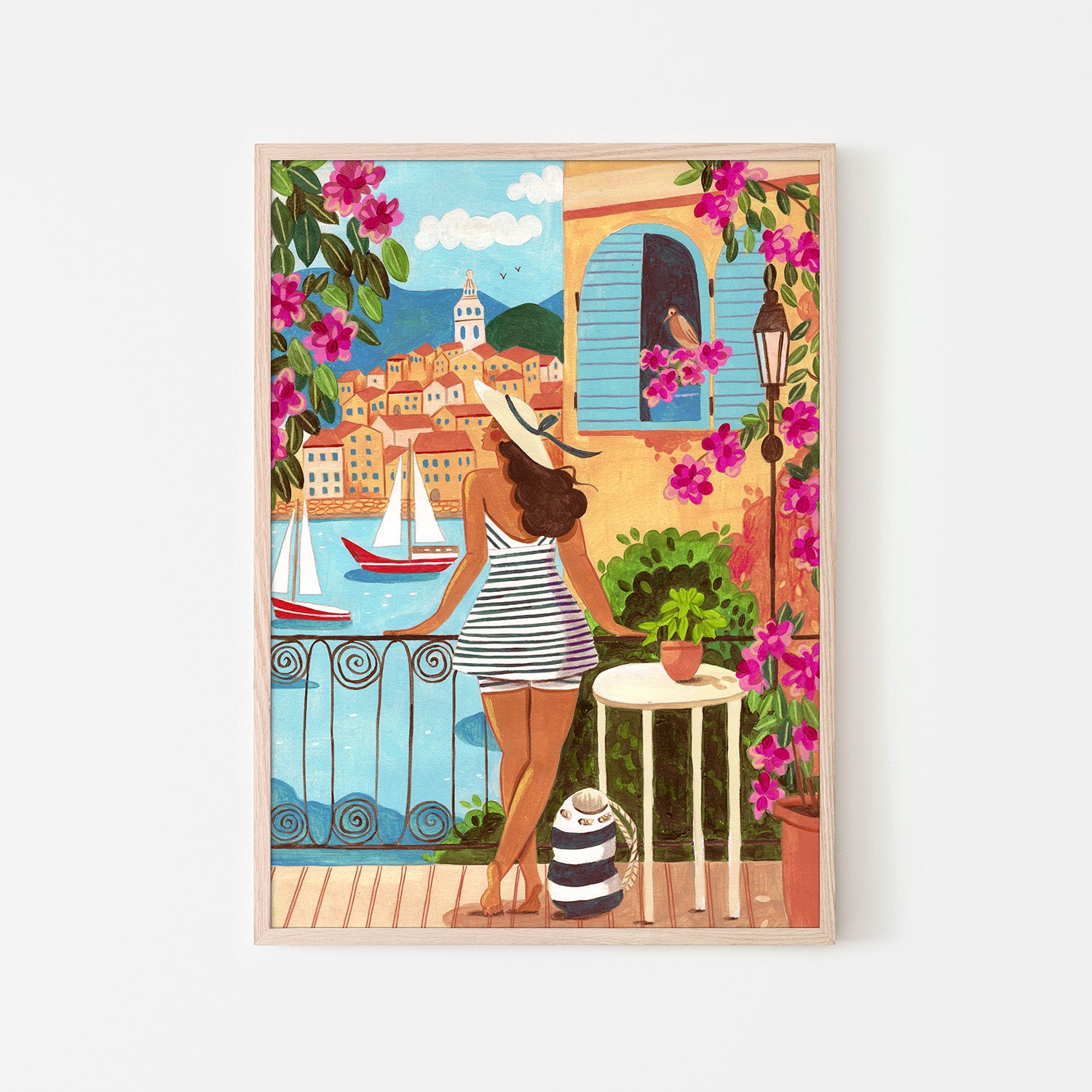 wall-art-print-canvas-poster-framed-Travel poster woman in Saint-Tropez-6