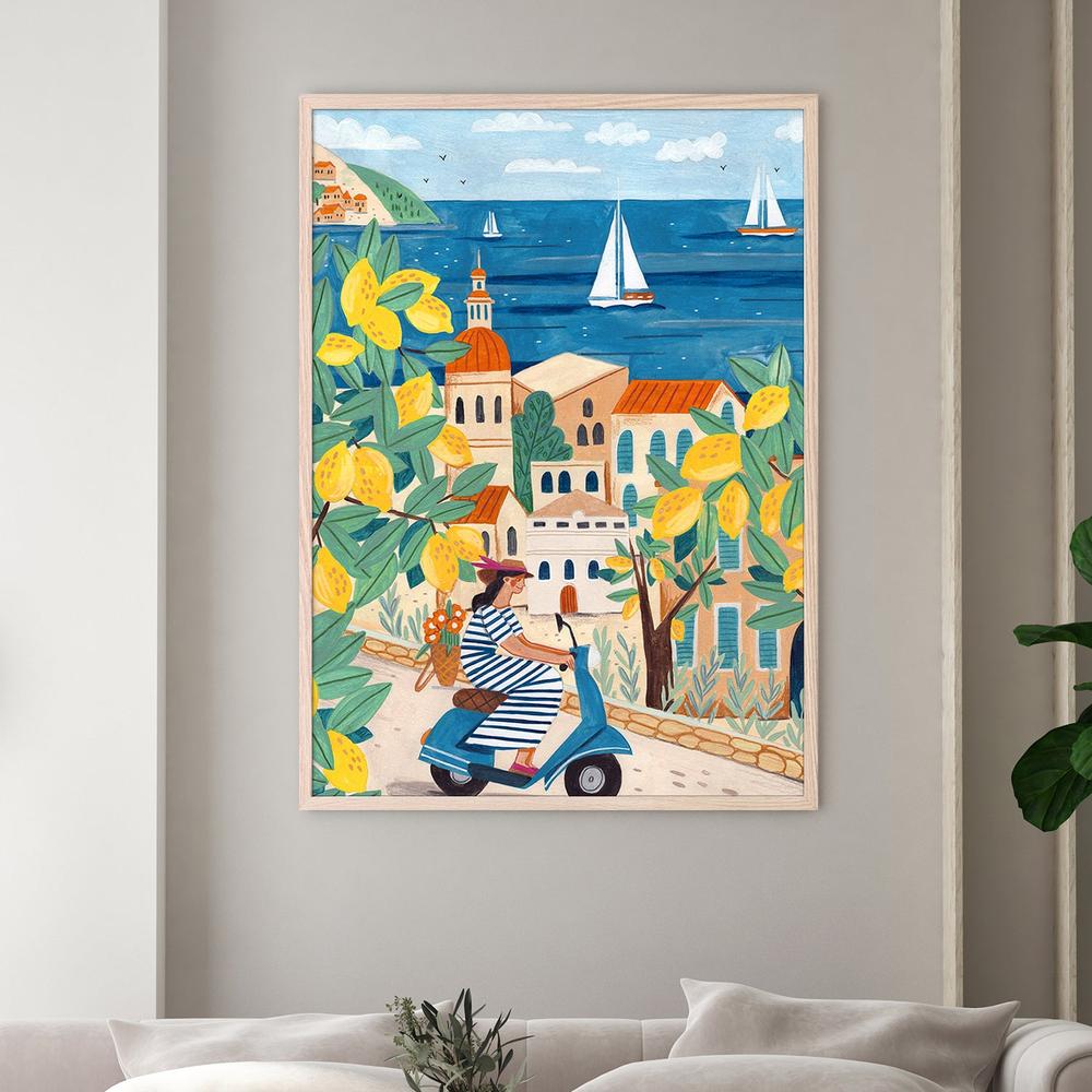 wall-art-print-canvas-poster-framed-Travel poster woman on the Amalfi coast, Italy-2