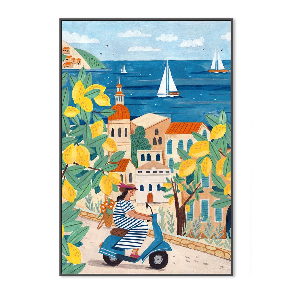 wall-art-print-canvas-poster-framed-Travel poster woman on the Amalfi coast, Italy-3