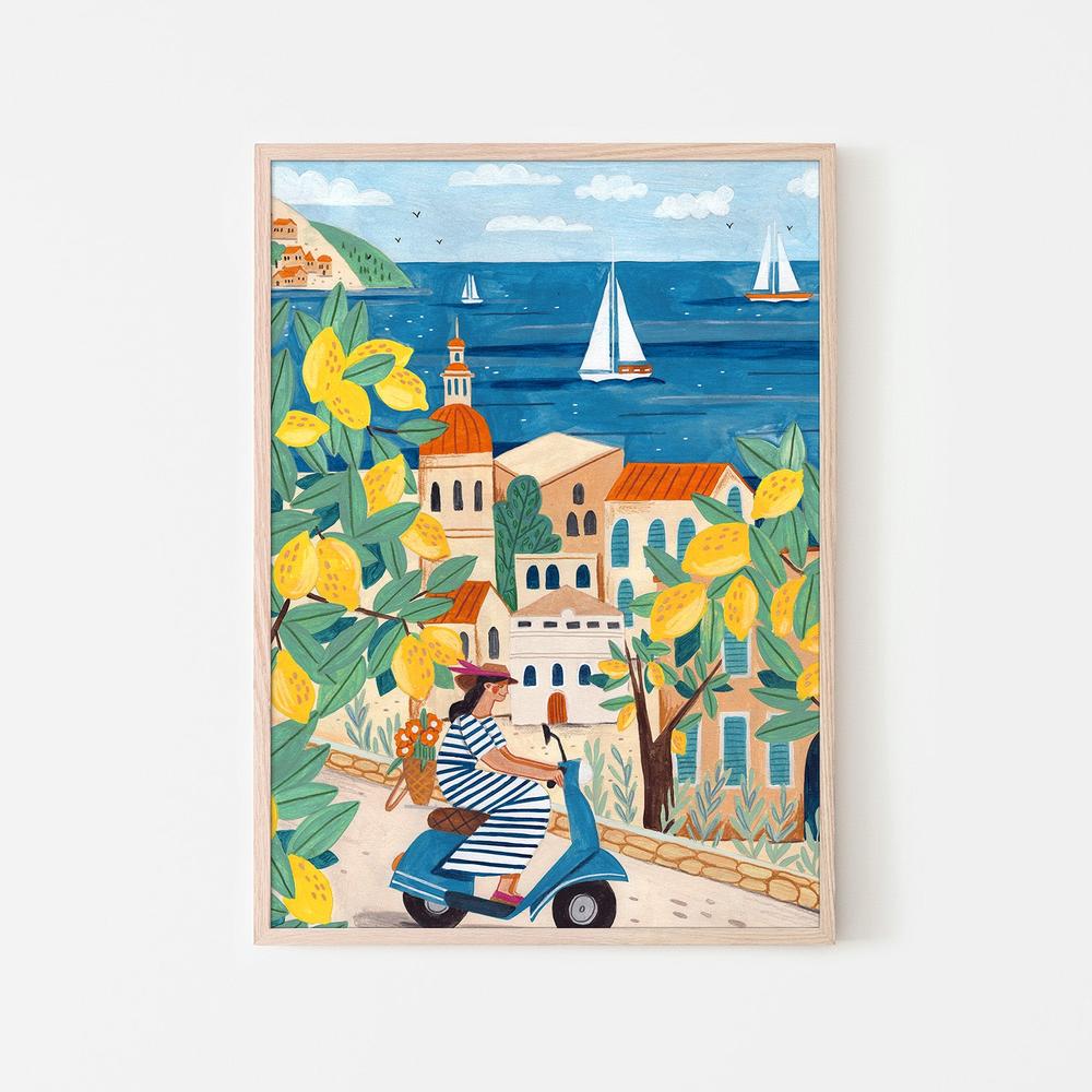 wall-art-print-canvas-poster-framed-Travel poster woman on the Amalfi coast, Italy-6