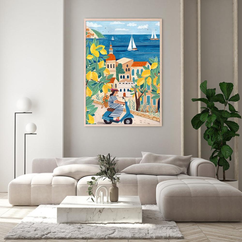 wall-art-print-canvas-poster-framed-Travel poster woman on the Amalfi coast, Italy-9