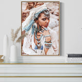 wall-art-print-canvas-poster-framed-Tribal Girl With Blue Boho Accessories-by-Gioia Wall Art-Gioia Wall Art