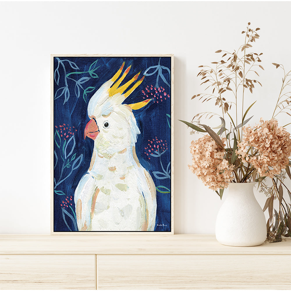 Tropical Cockatoo , By Farida Zaman Wall Art Print Framed Canvas