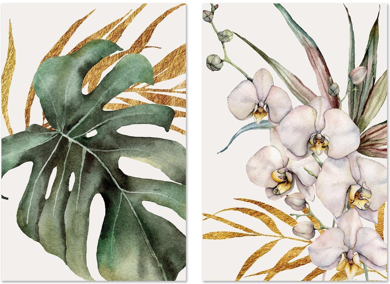 wall-art-print-canvas-poster-framed-Tropical Gold, Style A & B, Set of 2-GIOIA-WALL-ART