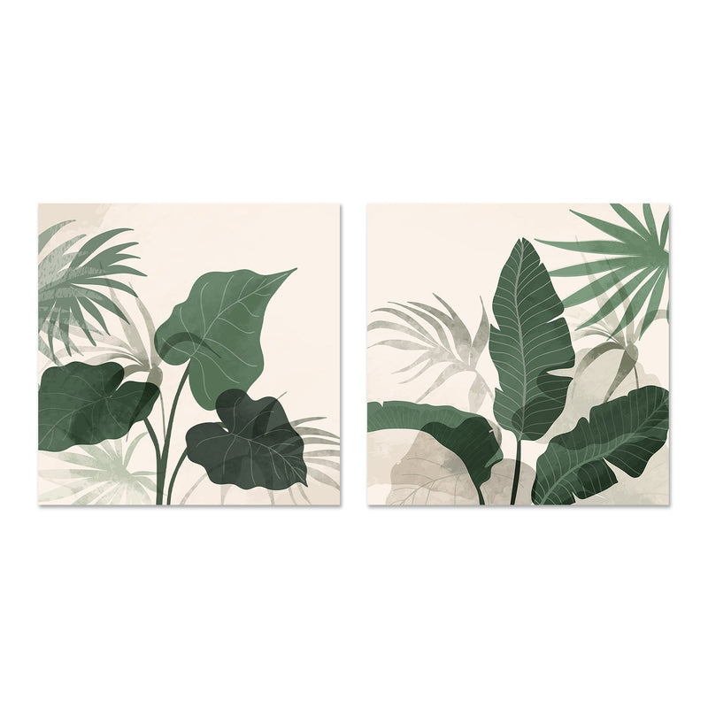 wall-art-print-canvas-poster-framed-Tropical Green, Style A & B, Set Of 2-GIOIA-WALL-ART