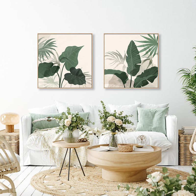 wall-art-print-canvas-poster-framed-Tropical Green, Style A & B, Set Of 2-GIOIA-WALL-ART