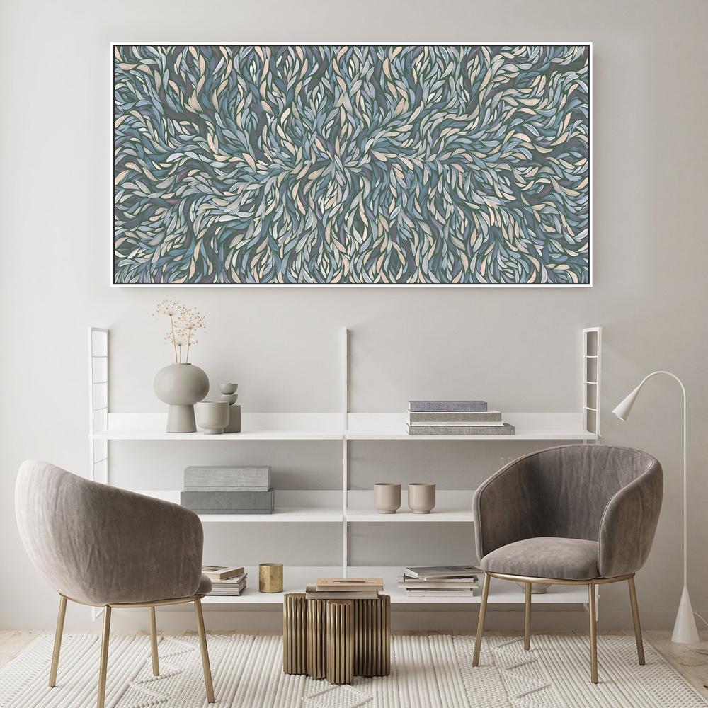 wall-art-print-canvas-poster-framed-Tumbetin Baibaiye, Healing Leaves, Purple Beige and Cream, Blue Tone , By Emma Rigney-7
