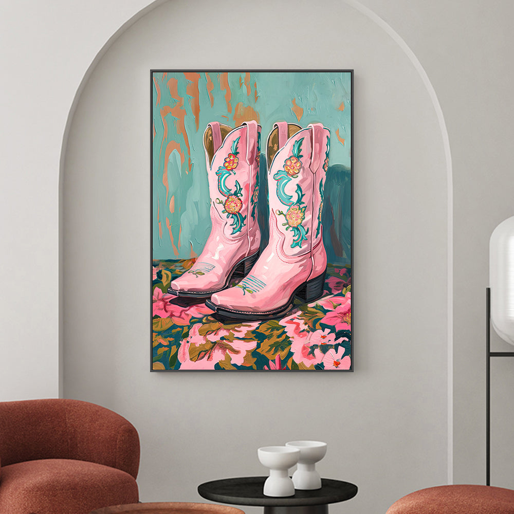 Turqoise Boots By Lady Hana Wall Art Print Framed Canvas Poster
