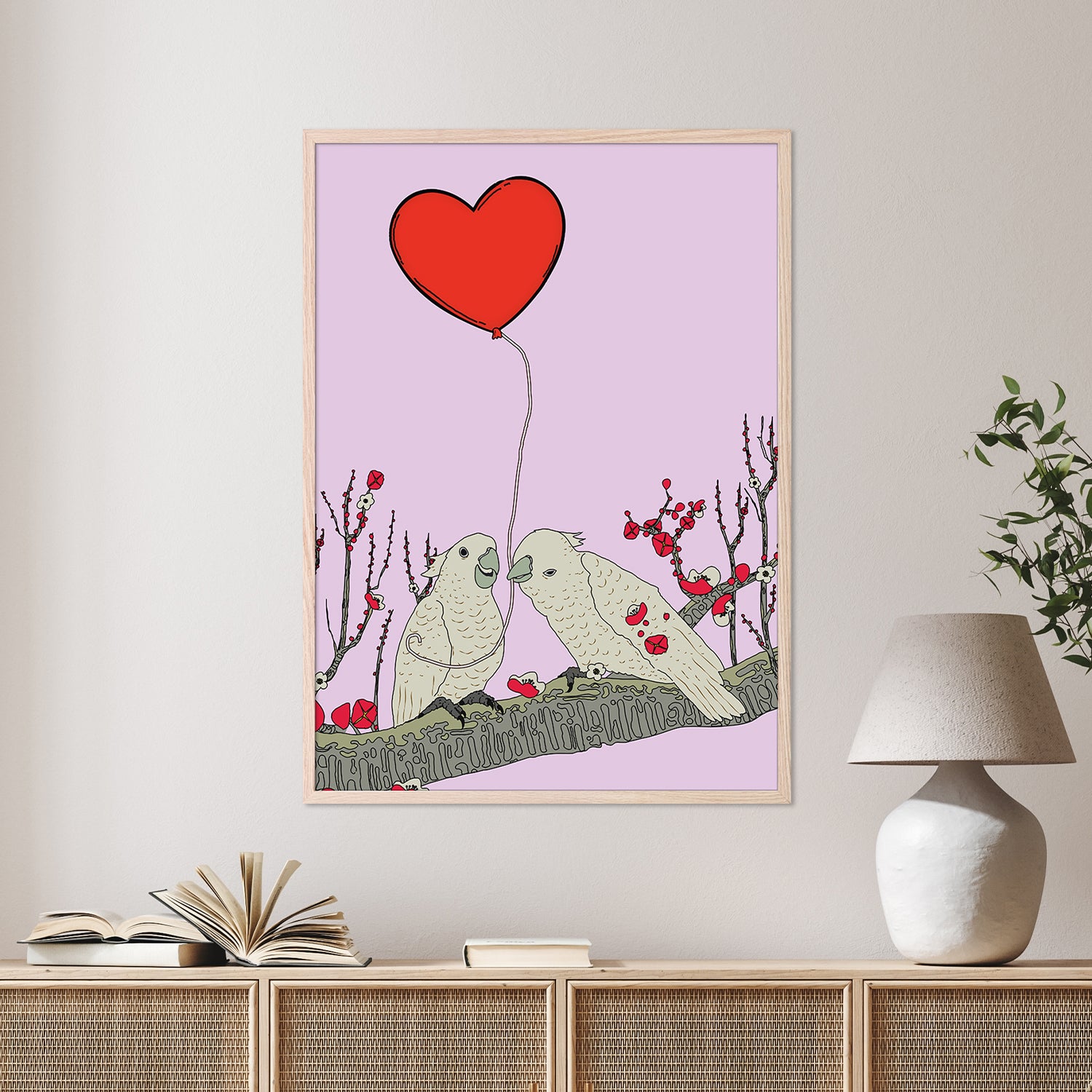 wall-art-print-canvas-poster-framed-Two Birds Perched On A Branch-2