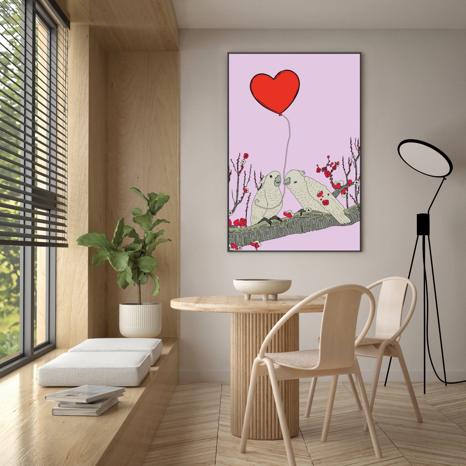 wall-art-print-canvas-poster-framed-Two Birds Perched On A Branch-8