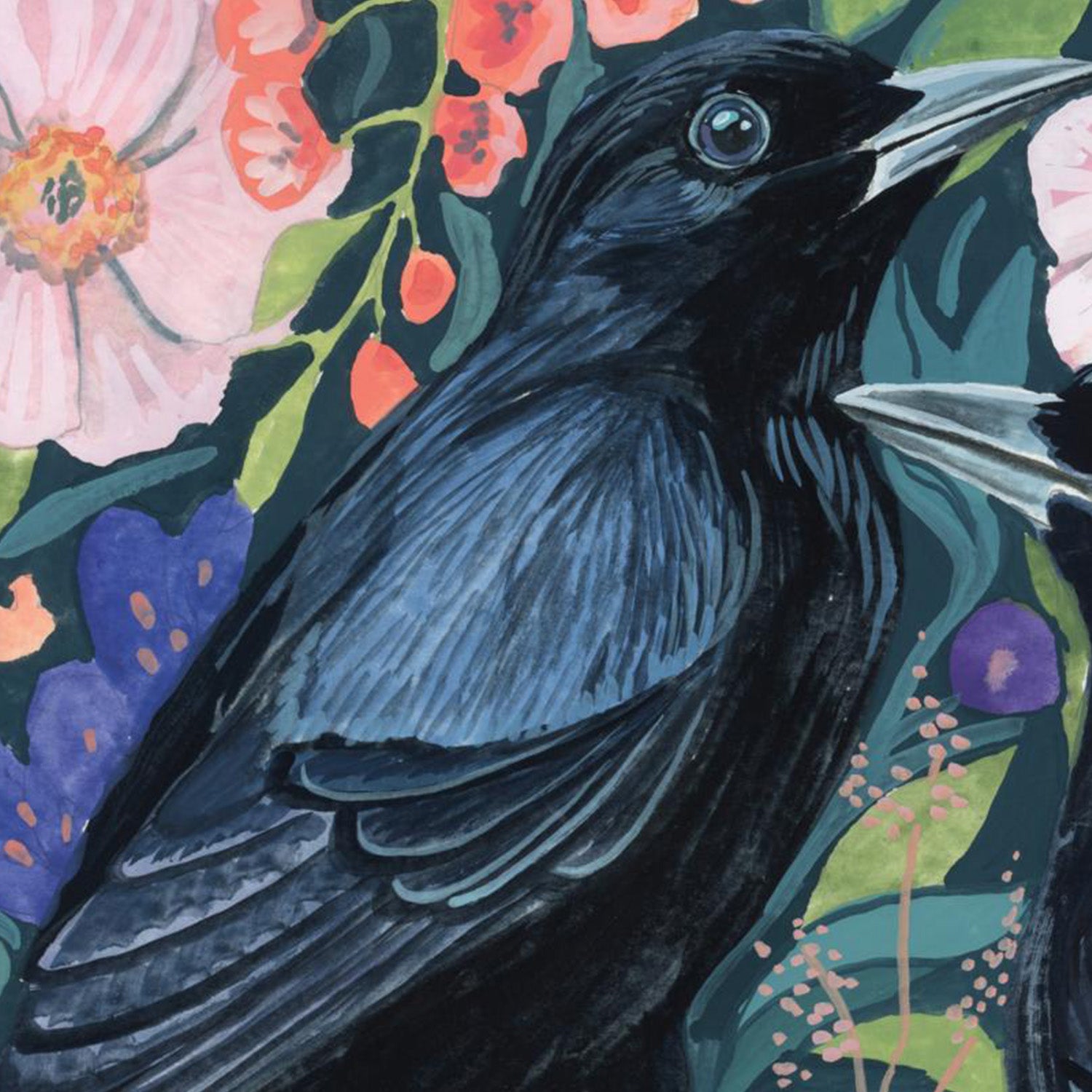 wall-art-print-canvas-poster-framed-Two Crows on Flowers-10