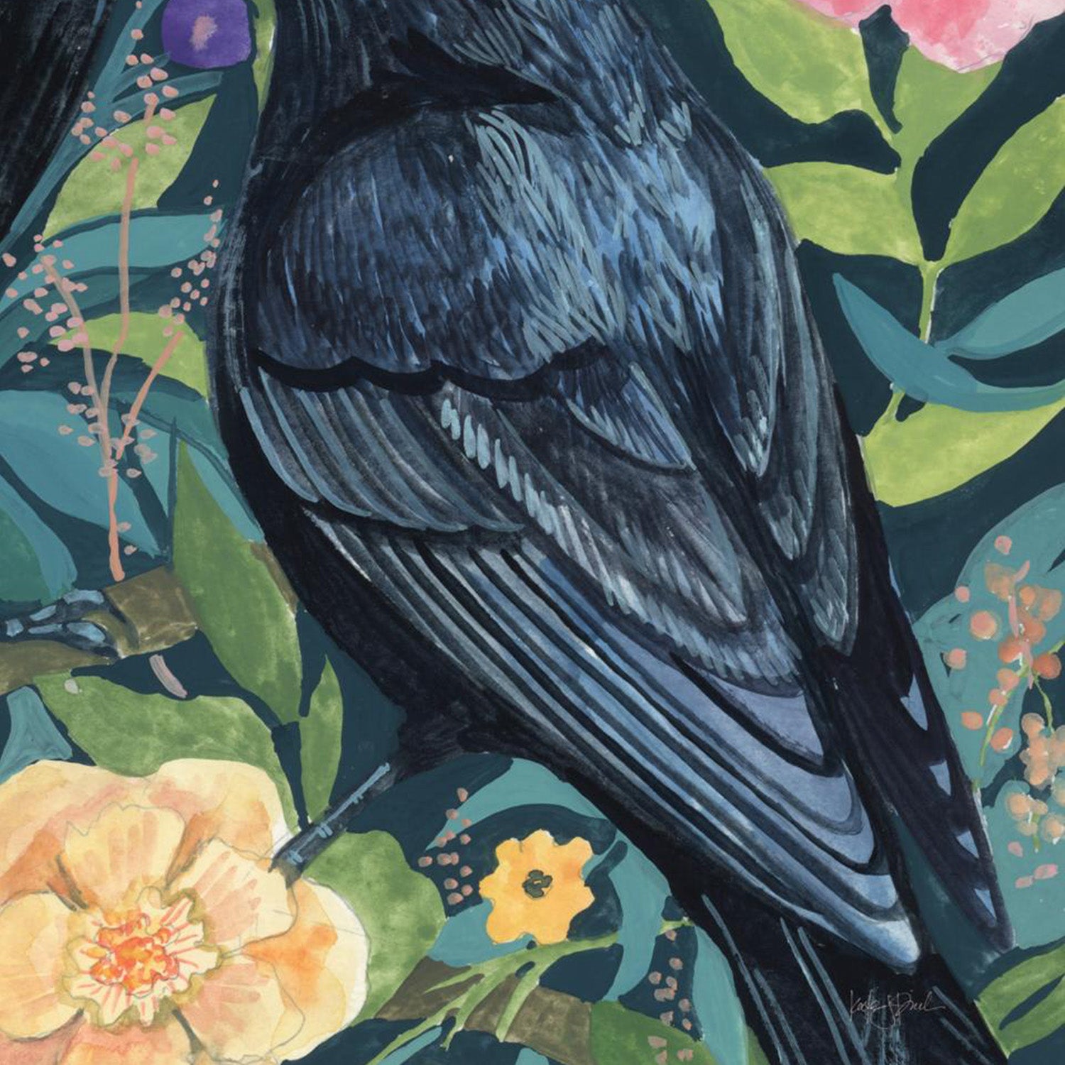 wall-art-print-canvas-poster-framed-Two Crows on Flowers-11