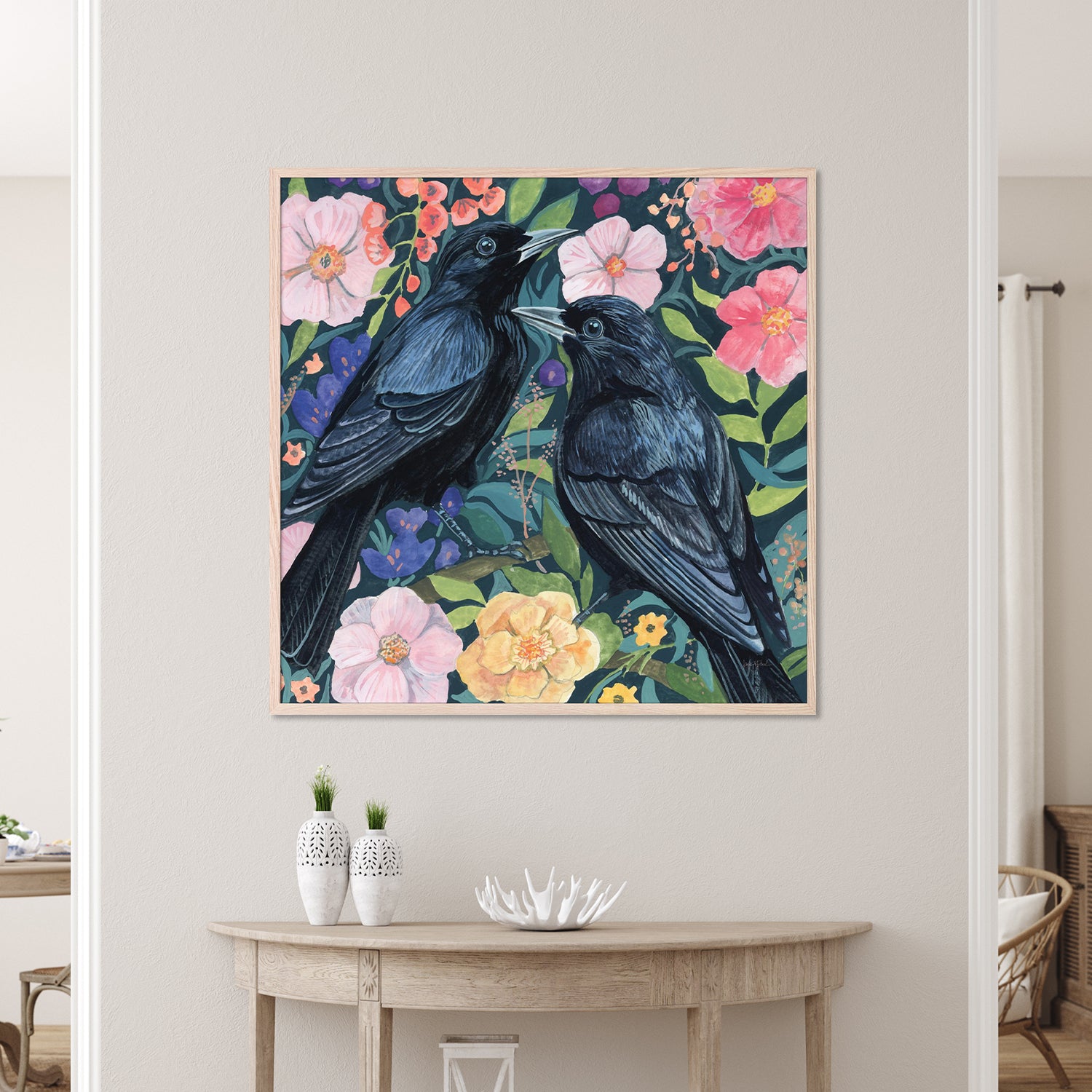 wall-art-print-canvas-poster-framed-Two Crows on Flowers-7