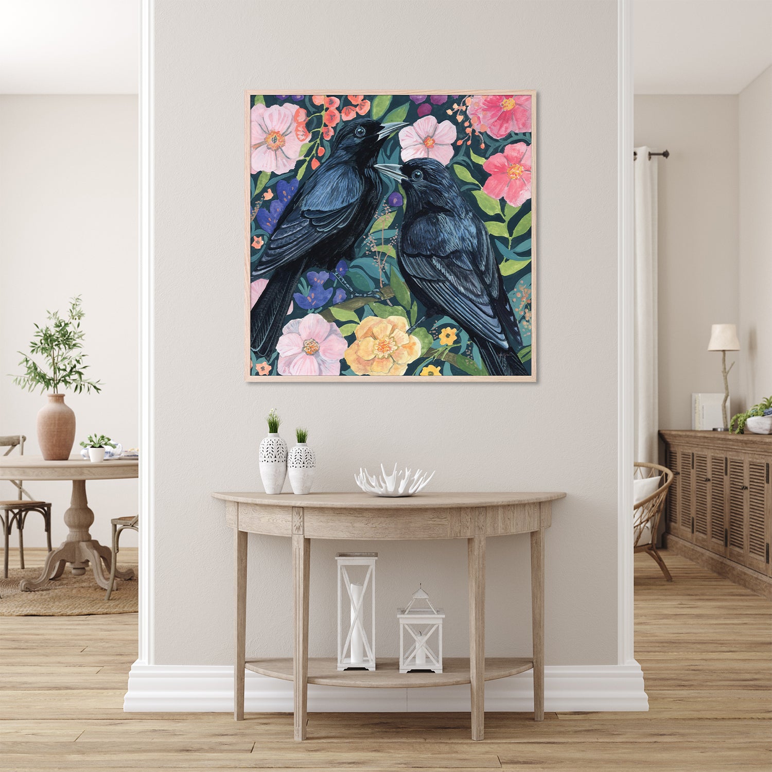 wall-art-print-canvas-poster-framed-Two Crows on Flowers-8