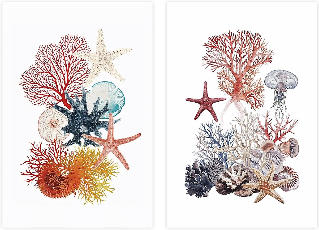 wall-art-print-canvas-poster-framed-Undersea Creatures , Style A & B , Set Of 2 , By Accent Art Studio-1