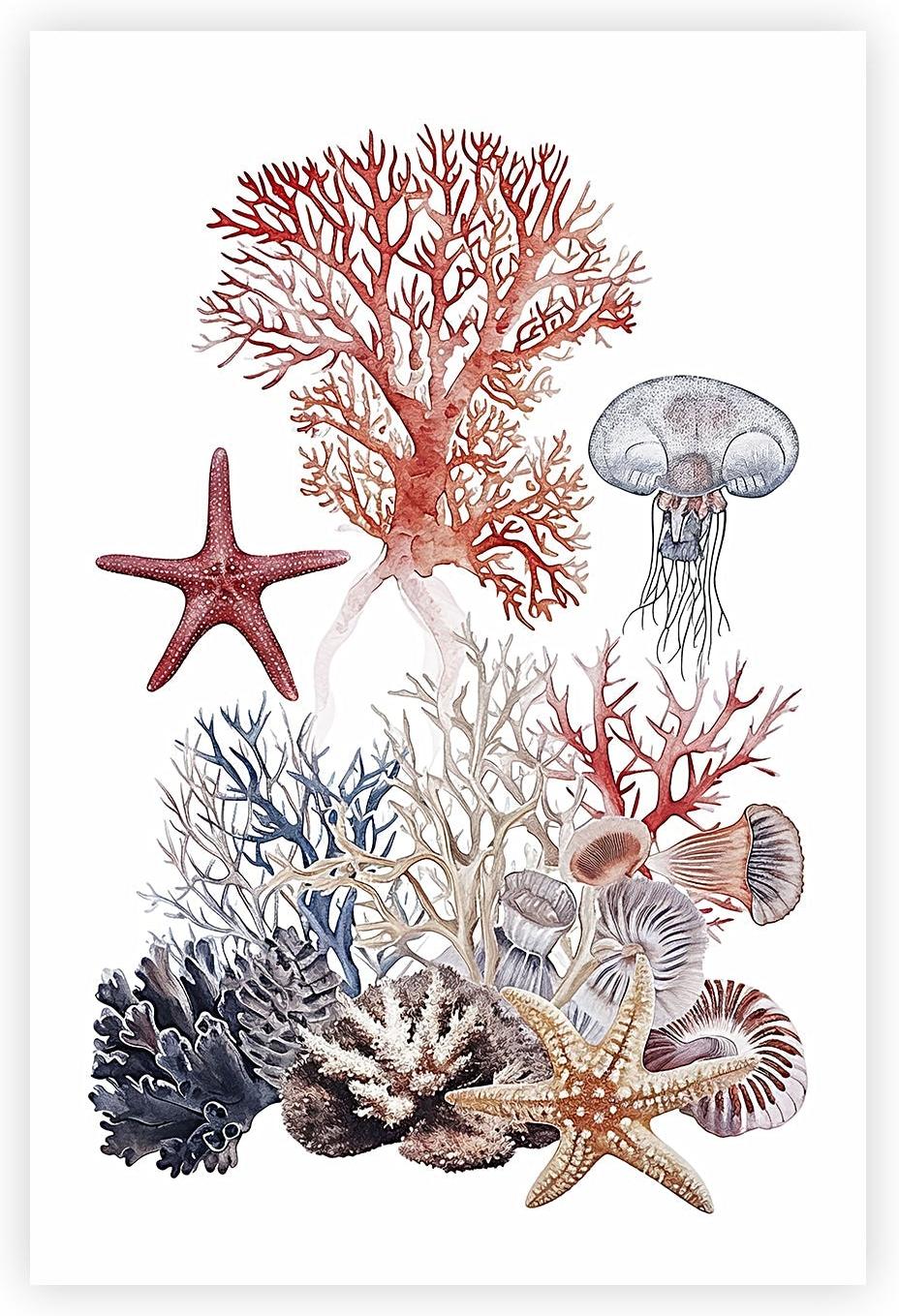 wall-art-print-canvas-poster-framed-Undersea Creatures , Style B , By Accent Art Studio-1