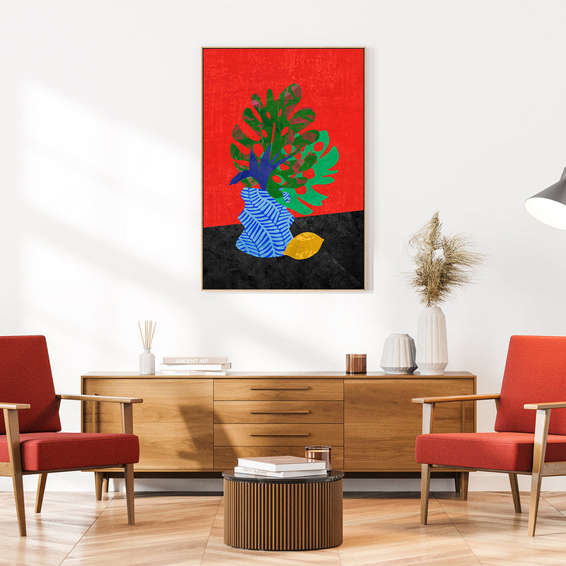 wall-art-print-canvas-poster-framed-Vase And Fruit, Style A , By Rogério Arruda-GIOIA-WALL-ART