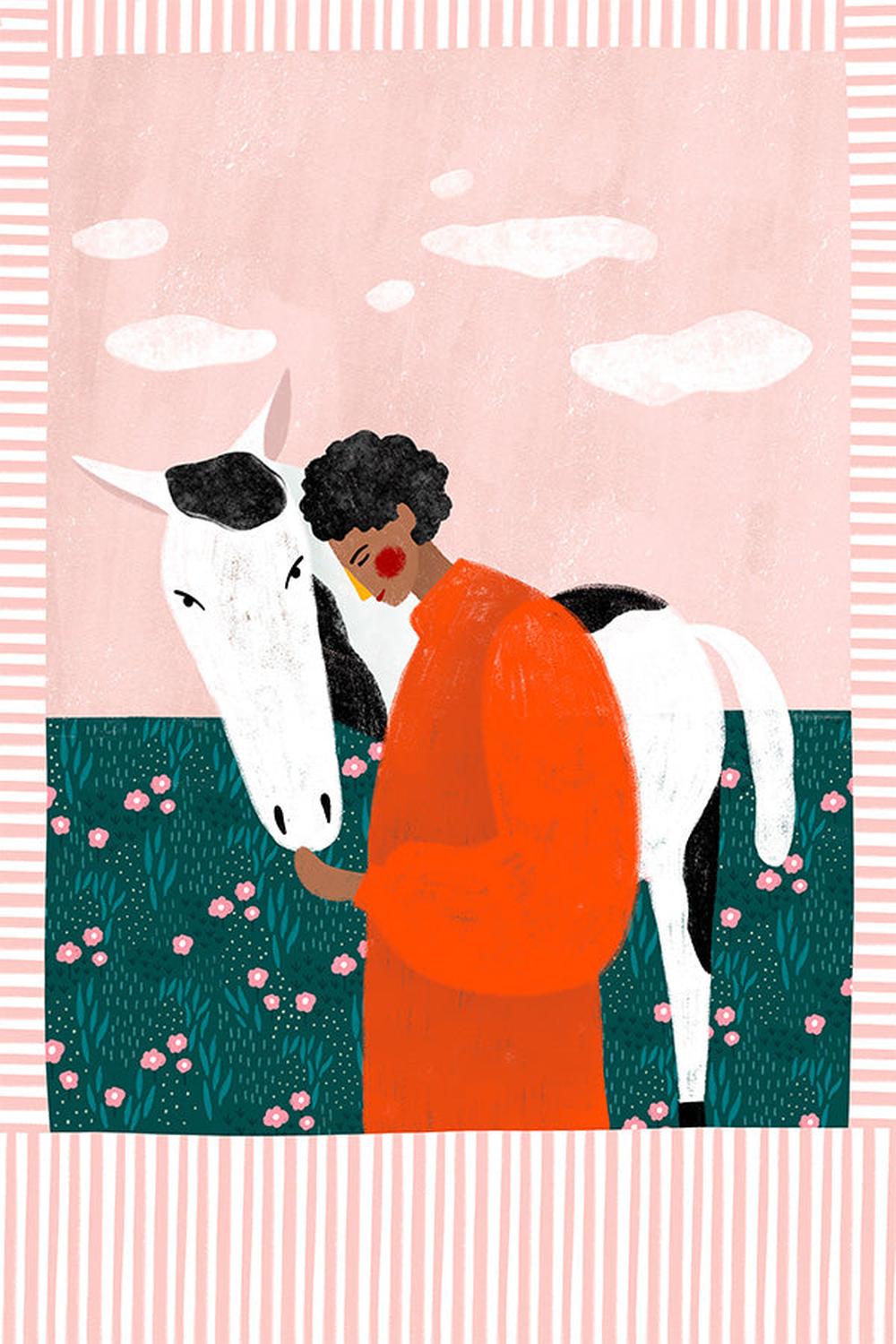wall-art-print-canvas-poster-framed-Vibrant Girl and Horse-1