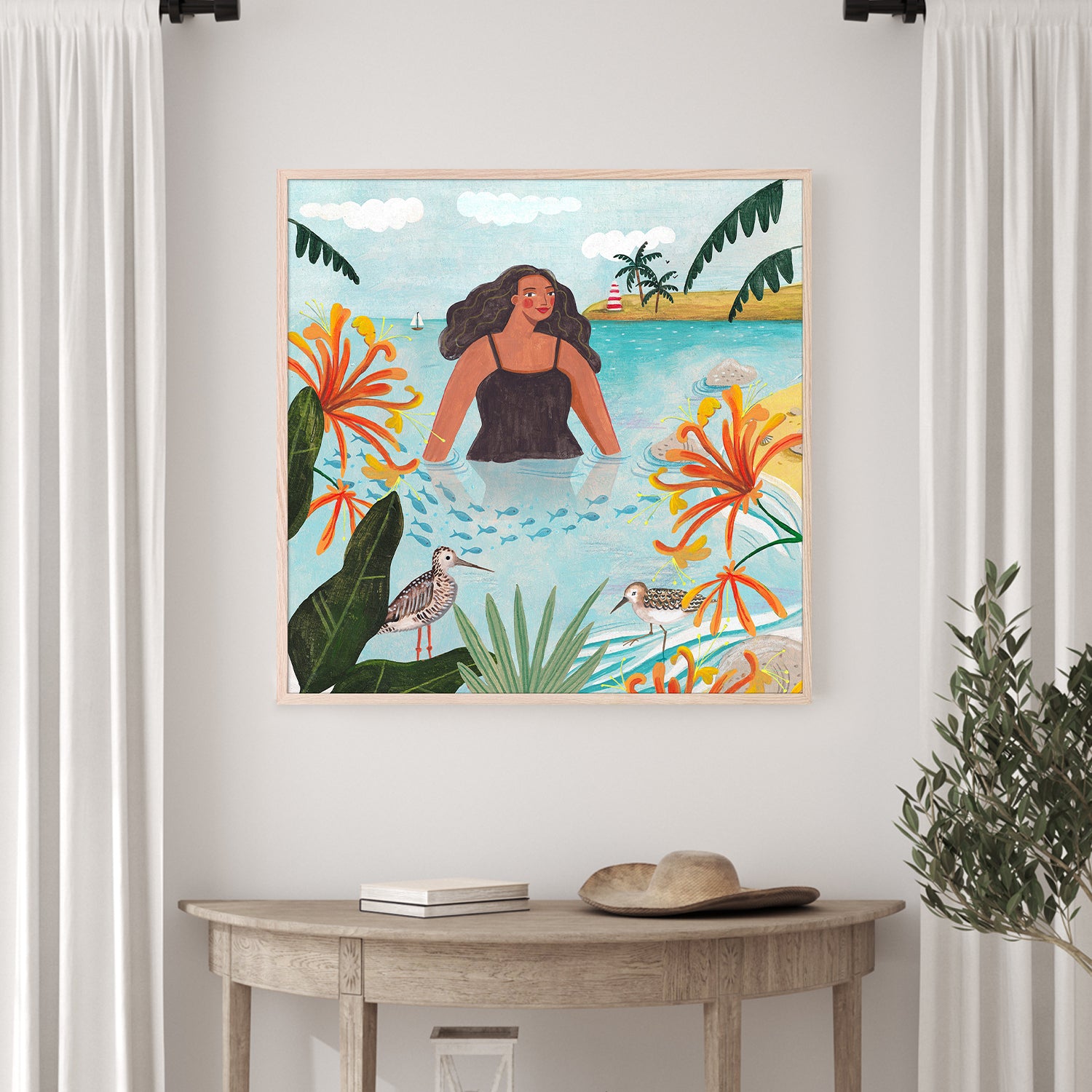 wall-art-print-canvas-poster-framed-Walking in the sea-2