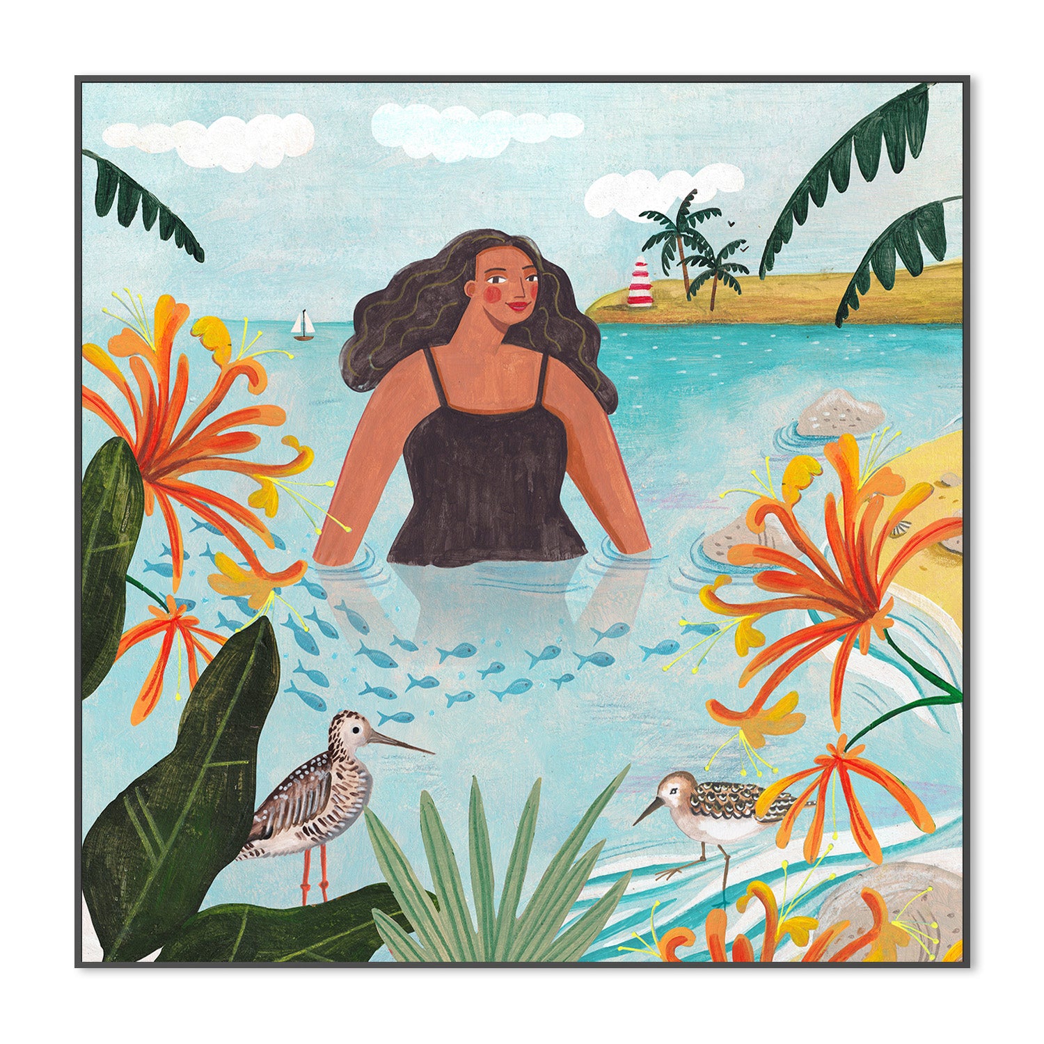 wall-art-print-canvas-poster-framed-Walking in the sea-3
