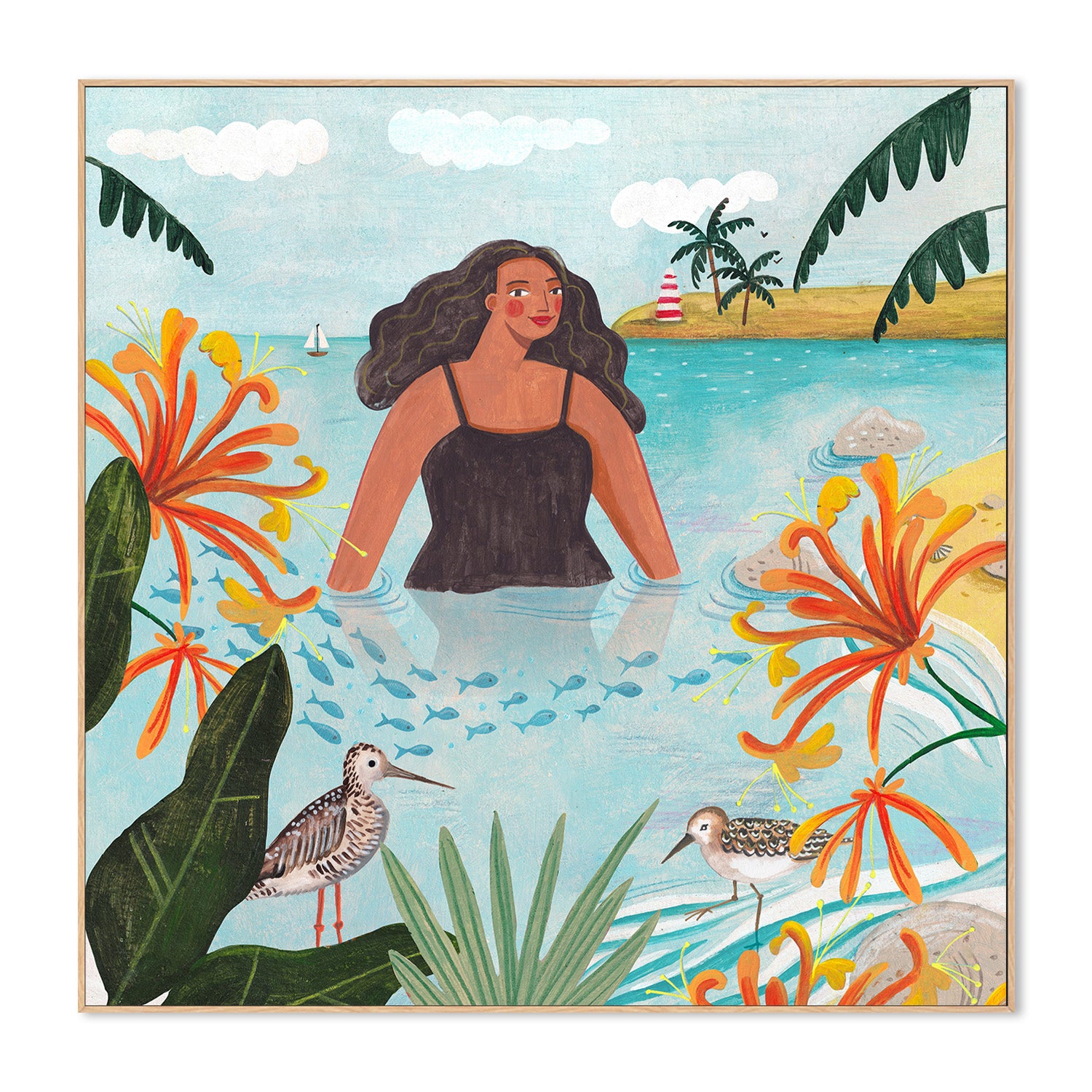 wall-art-print-canvas-poster-framed-Walking in the sea-4