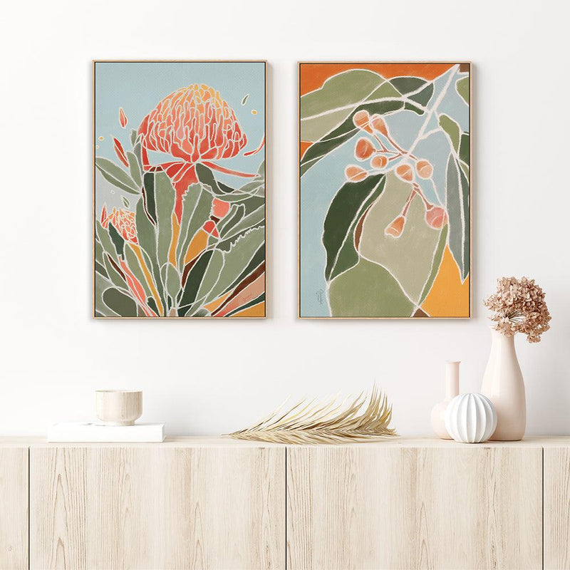 wall-art-print-canvas-poster-framed-Waratah, Gumtree, Set Of 2-by-Junia Kall-Gioia Wall Art