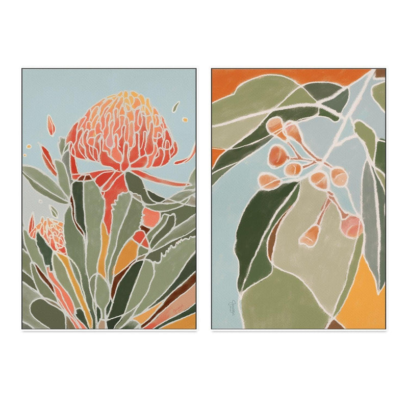 wall-art-print-canvas-poster-framed-Waratah, Gumtree, Set Of 2-by-Junia Kall-Gioia Wall Art