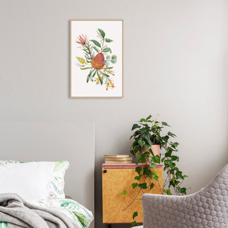wall-art-print-canvas-poster-framed-Watercolour Bouquet, Banksias,Protea Leaves, Eucalyptus, Parrot And Cockatoo, Set Of 2-by-Gioia Wall Art-Gioia Wall Art
