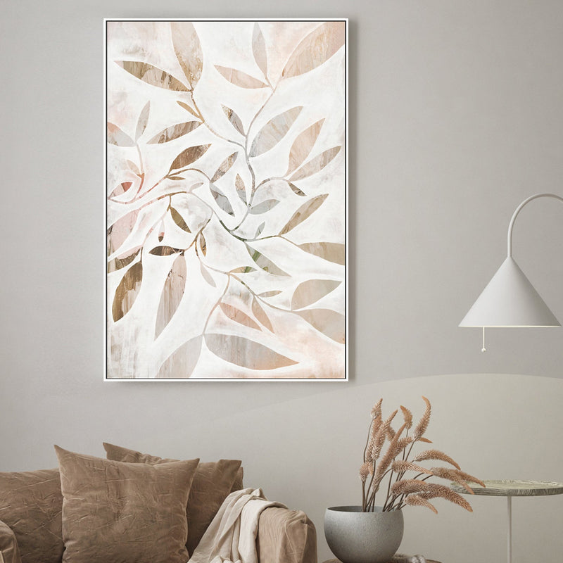wall-art-print-canvas-poster-framed-Watercolour Leaves Beige , By Dear Musketeer Studio-2