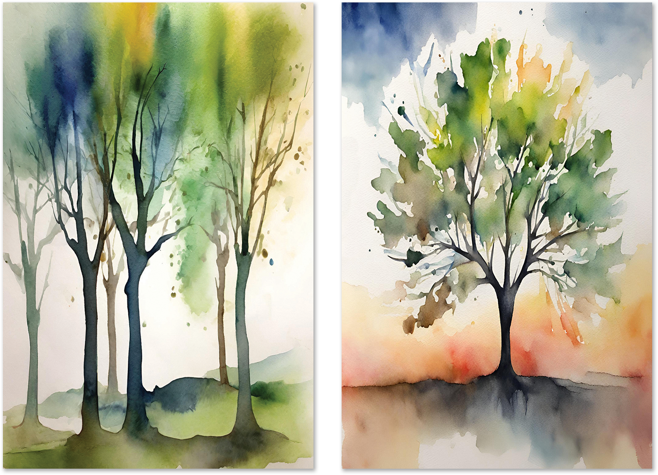 wall-art-print-canvas-poster-framed-Watercolour Trees, Style A & B, Set Of 2 , By Sally Ann Moss-1