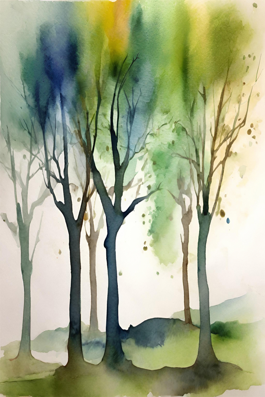 wall-art-print-canvas-poster-framed-Watercolour Trees, Style A , By Sally Ann Moss-1