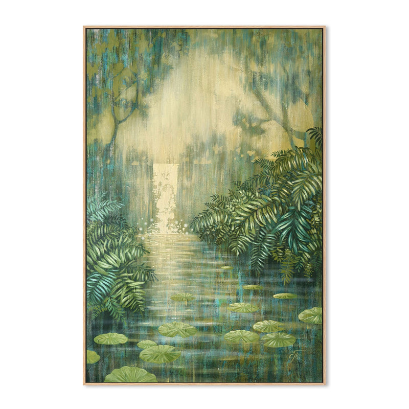 wall-art-print-canvas-poster-framed-Waterfall Among Green Ferns , By Ekaterina Prisich-4
