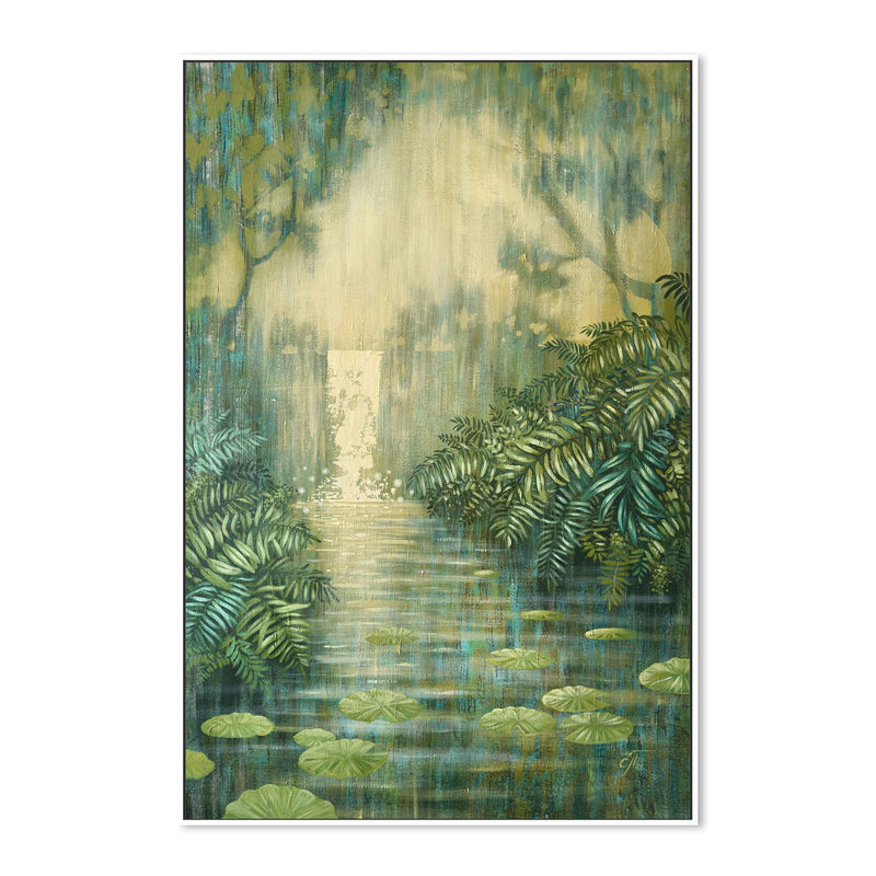 wall-art-print-canvas-poster-framed-Waterfall Among Green Ferns , By Ekaterina Prisich-5