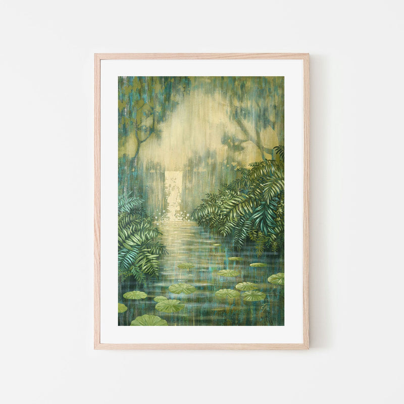 wall-art-print-canvas-poster-framed-Waterfall Among Green Ferns , By Ekaterina Prisich-6