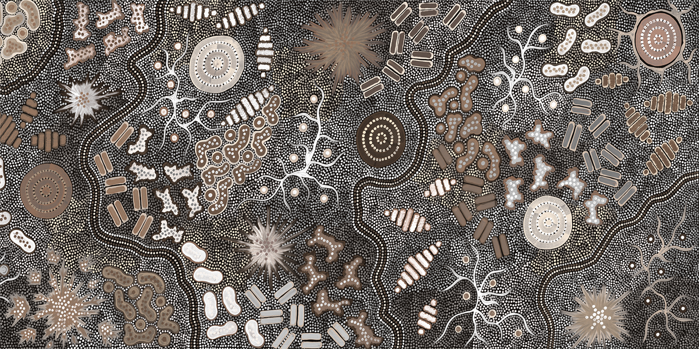 wall-art-print-canvas-poster-framed-Waterhole Bush Tucker Dreaming, Style A, Brown Tones , By Azeza Possum-1