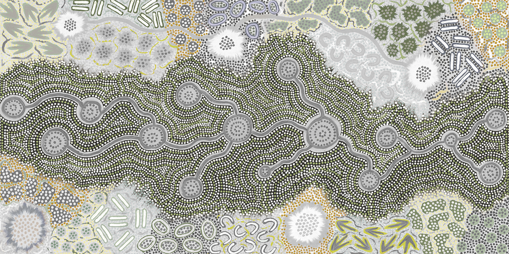 Waterhole Dreaming, Green Tone , By Azeza Possum,Wall Art Canvas