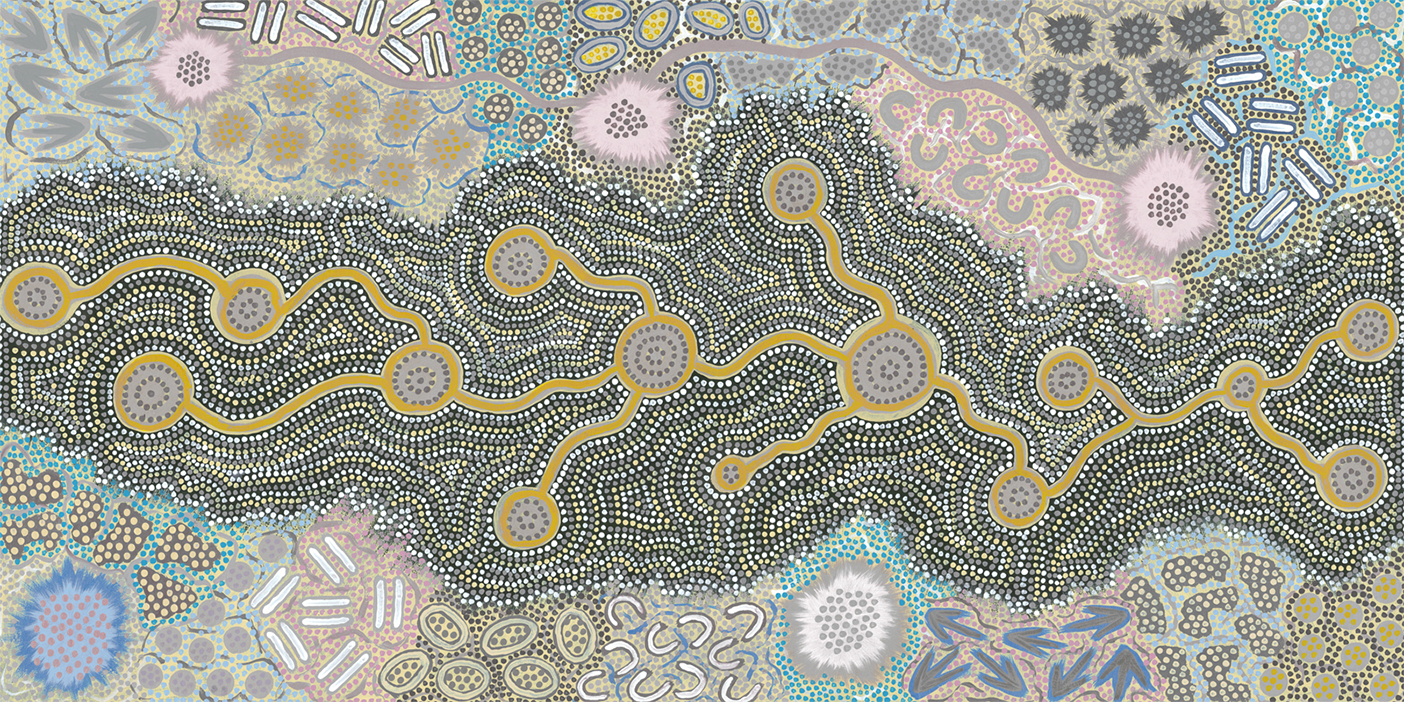 wall-art-print-canvas-poster-framed-Waterhole Dreaming, Pastel Colour , By Azeza Possum-1