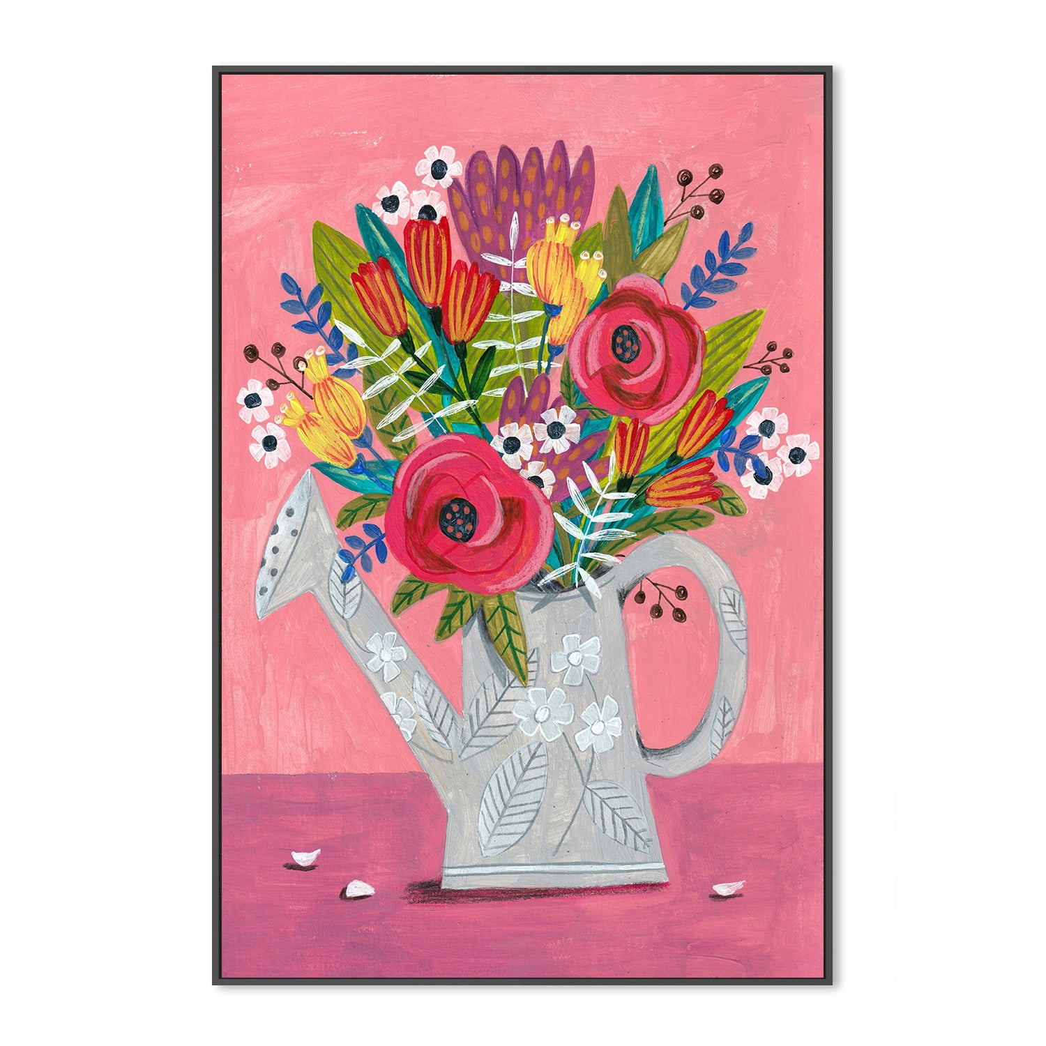 wall-art-print-canvas-poster-framed-Watering Can with Flowers-3