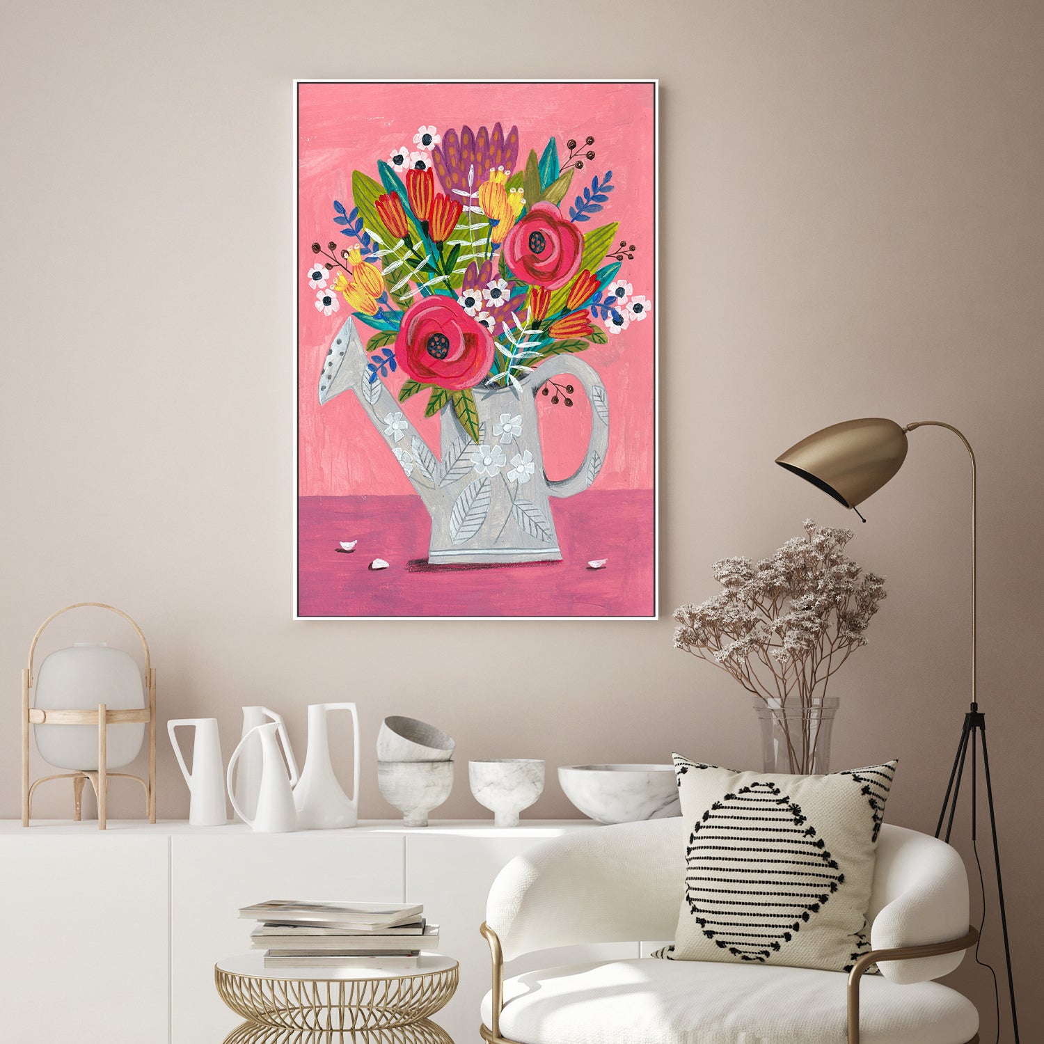 wall-art-print-canvas-poster-framed-Watering Can with Flowers-8