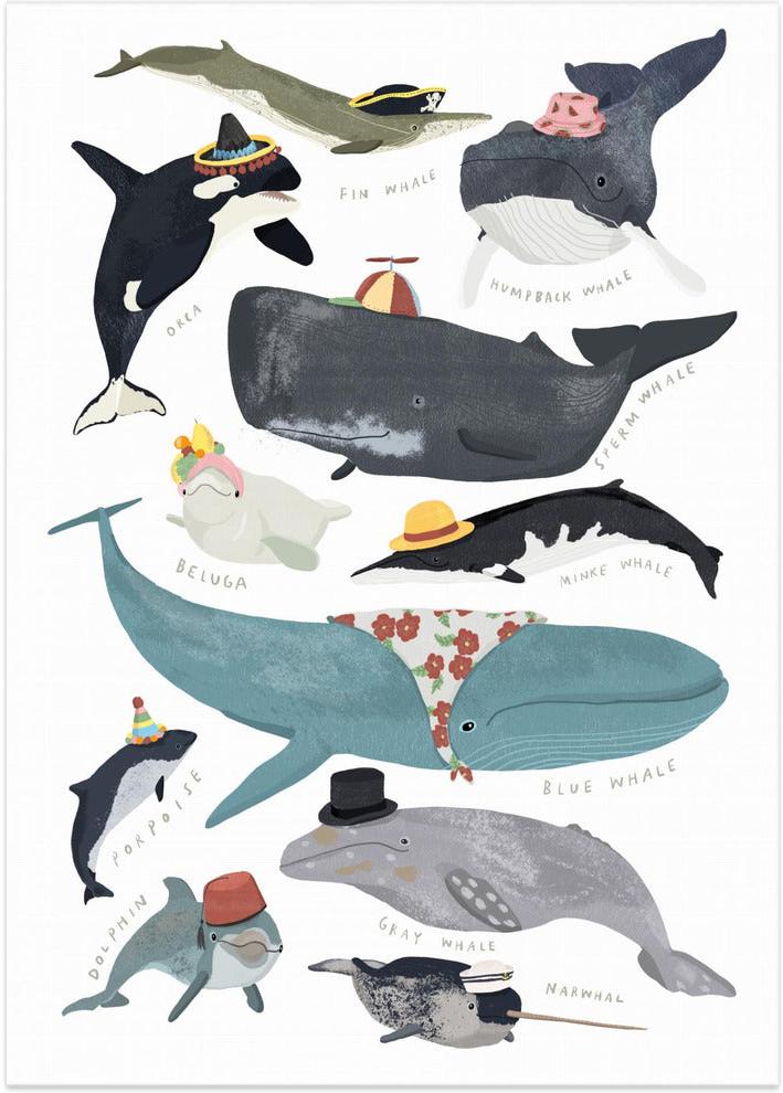 wall-art-print-canvas-poster-framed-Whales In Hats , By Hanna Melin-1
