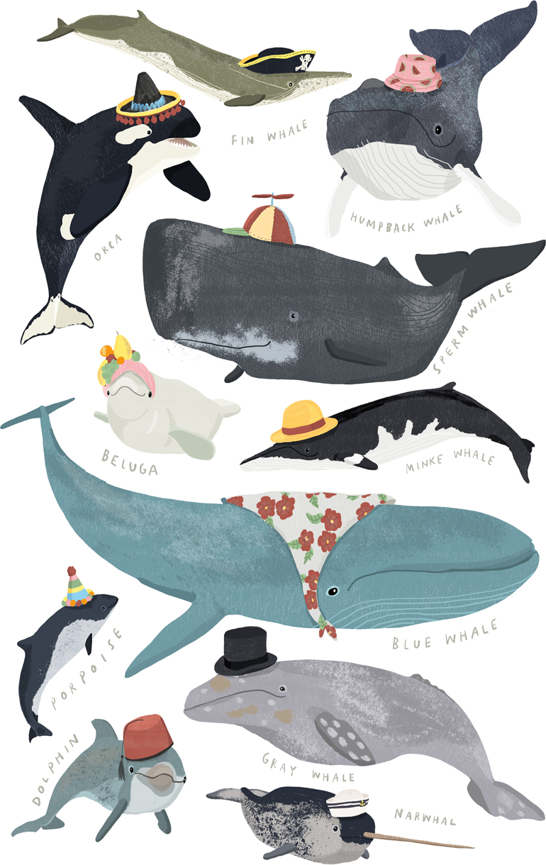 wall-art-print-canvas-poster-framed-Whales In Hats, By Hanna Melin-GIOIA-WALL-ART