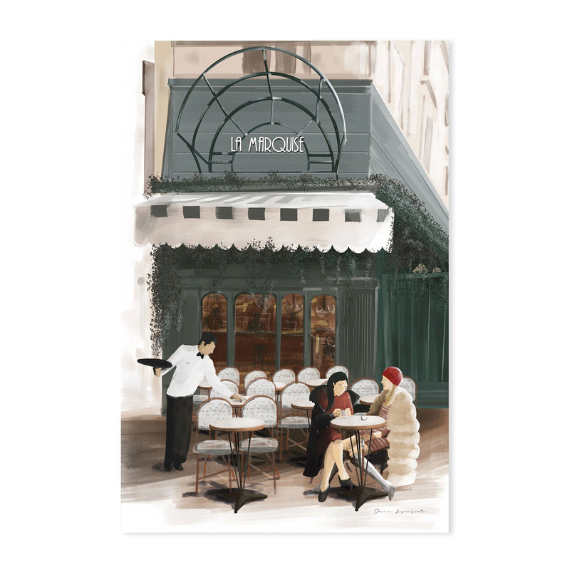 wall-art-print-canvas-poster-framed-Girl in Paris Bistro, Set Of 2 , By Omar Escalante-GIOIA-WALL-ART