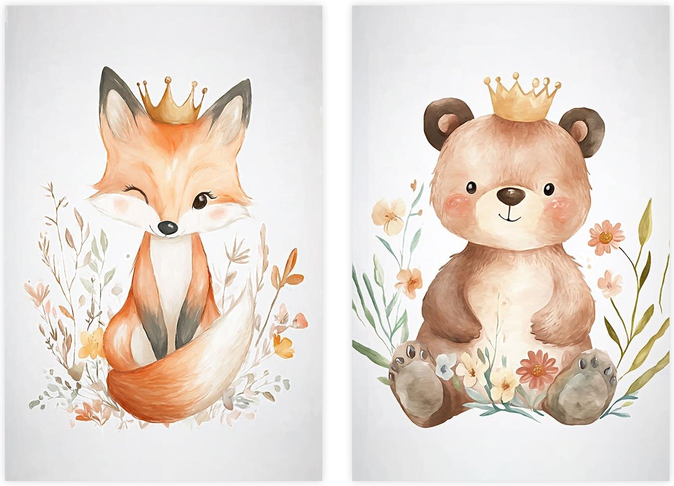 wall-art-print-canvas-poster-framed-Whimsical Baby Animals , Style B & C , Set Of 2 , By Accent Art Studio-1